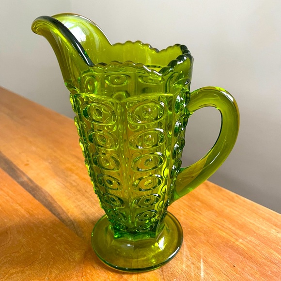 Vintage 1960s Viking Glass Yesteryear Bullseye Avocado Green Glass Pitcher 1810 - Picture 1 of 6